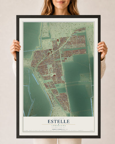 Map of Estelle, Louisiana, 24 x 36 inch print in a black wood frame