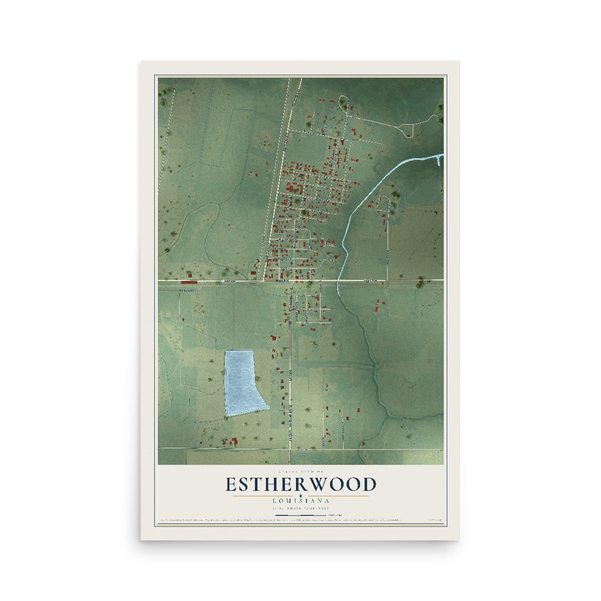 Map of Estherwood, Louisiana, 12 x 18 inch unframed archival matte print