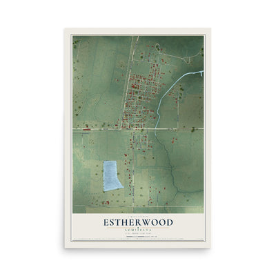 Map of Estherwood, Louisiana, 12 x 18 inch unframed archival matte print