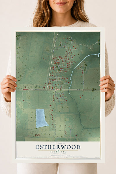 Map of Estherwood, Louisiana, 18 x 24 inch unframed archival matte print