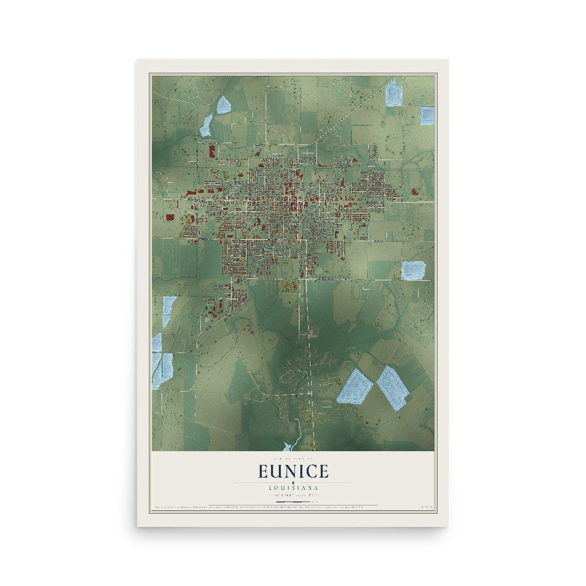 Map of Eunice, Louisiana, 12 x 18 inch unframed archival matte print