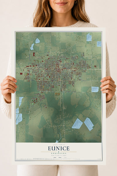 Map of Eunice, Louisiana, 18 x 24 inch unframed archival matte print