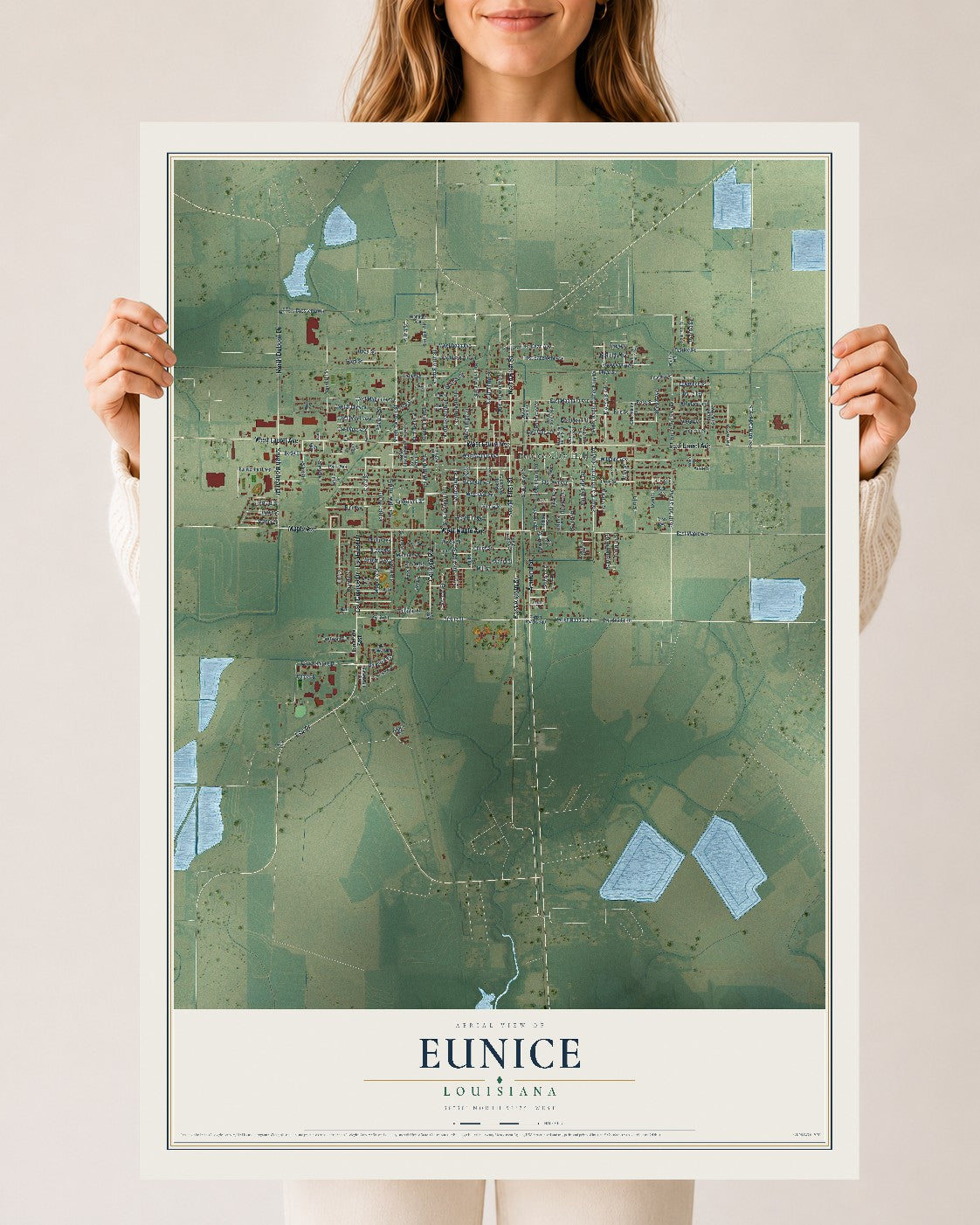 Map of Eunice, Louisiana, 24 x 36 inch unframed archival matte print