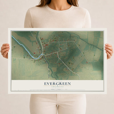 Map of Evergreen, Louisiana, 12 x 18 inch unframed archival matte print