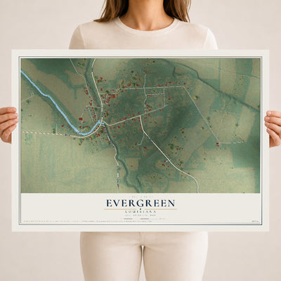 Map of Evergreen, Louisiana, 18 x 24 inch unframed archival matte print