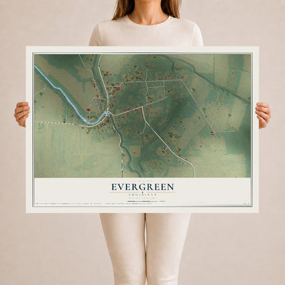 Map of Evergreen, Louisiana, 24 x 36 inch unframed archival matte print