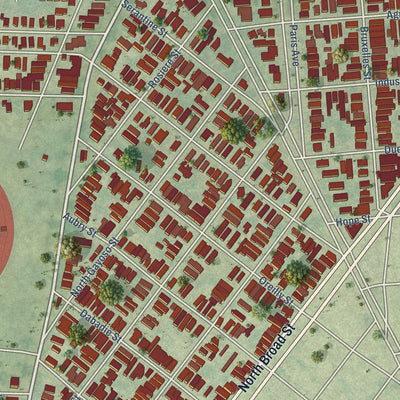 Close-up of the map of Fairgrounds - Broad, Louisiana print showing street and building detail