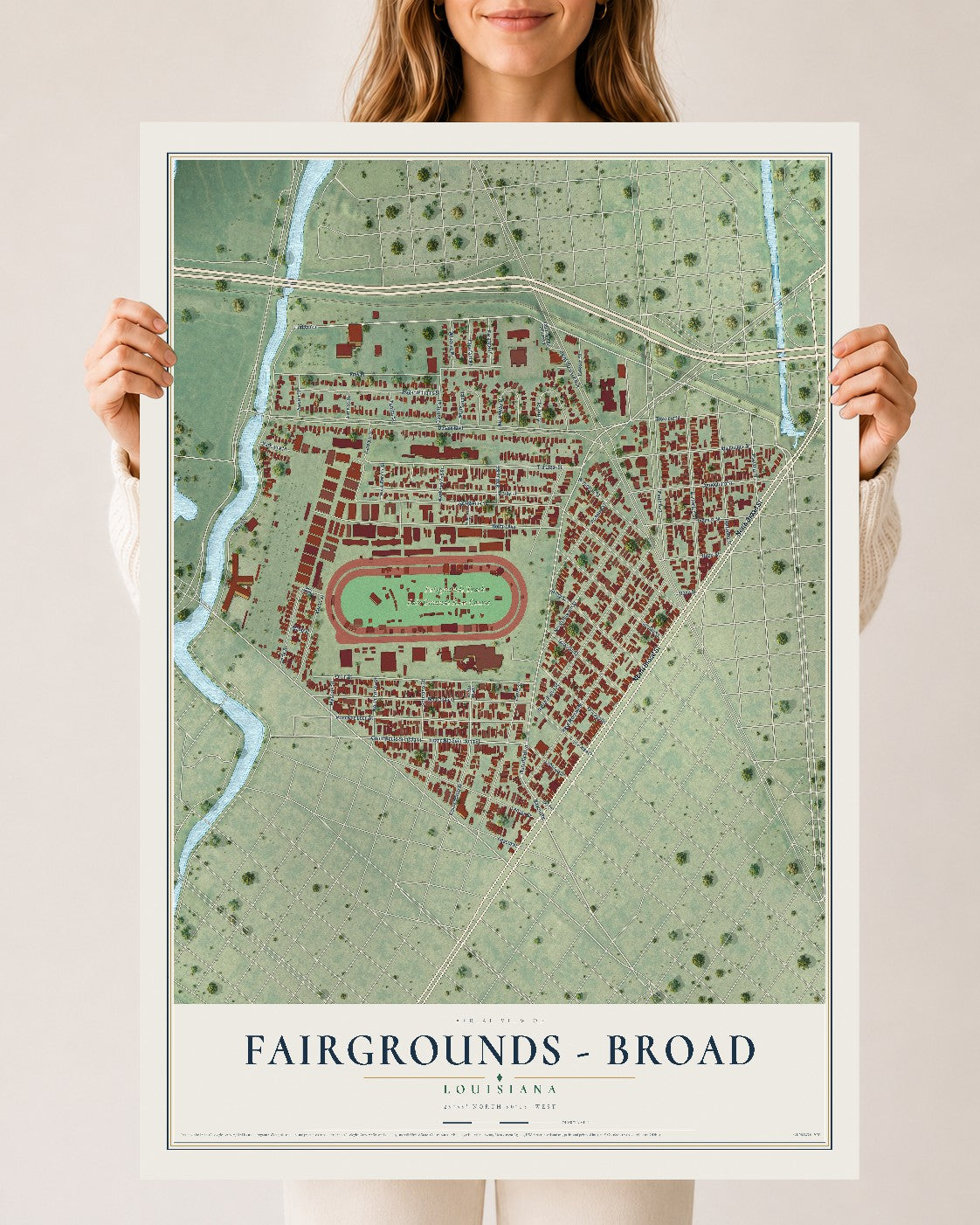 Map of Fairgrounds - Broad, Louisiana, 24 x 36 inch unframed archival matte print
