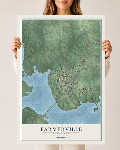 Map of Farmerville, Louisiana, 24 x 36 inch unframed archival matte print
