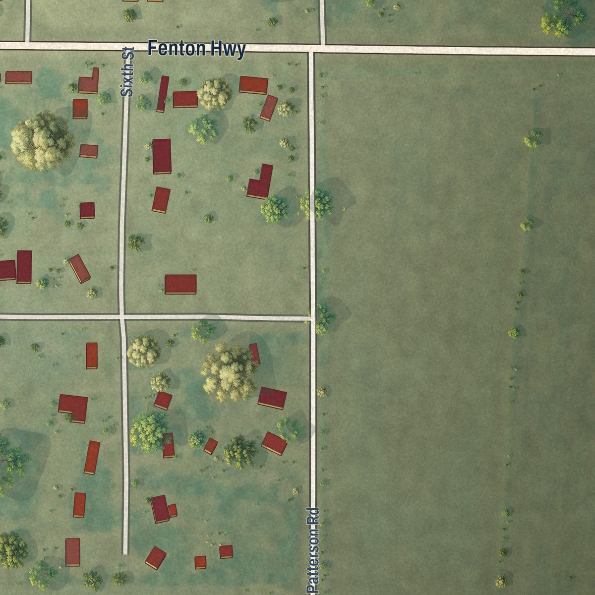 Second close-up of the map of Fenton, Louisiana print showing more streets and buildings