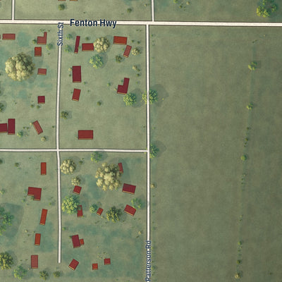 Second close-up of the map of Fenton, Louisiana print showing more streets and buildings