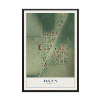 Map of Fenton, Louisiana, 12 x 18 inch print in a black wood frame