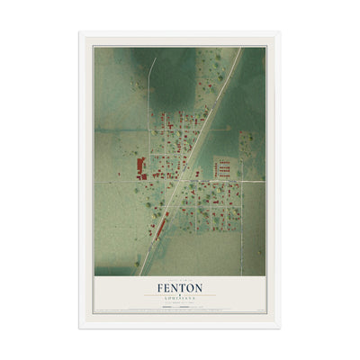 Map of Fenton, Louisiana, 12 x 18 inch print in a white wood frame
