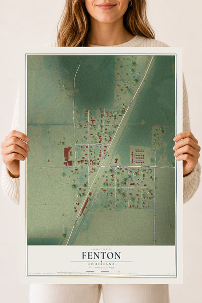 Map of Fenton, Louisiana, 18 x 24 inch unframed archival matte print