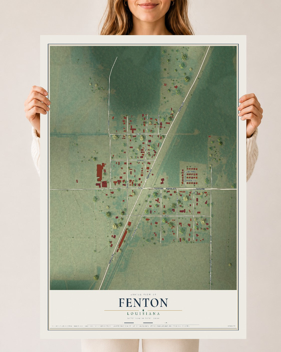 Map of Fenton, Louisiana, 24 x 36 inch unframed archival matte print