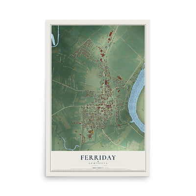 Map of Ferriday, Louisiana, 12 x 18 inch unframed archival matte print