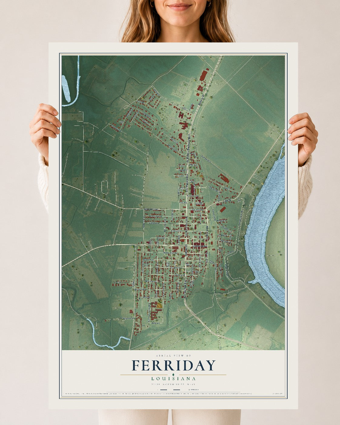 Map of Ferriday, Louisiana, 24 x 36 inch unframed archival matte print