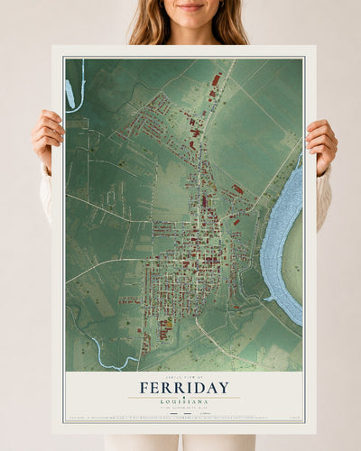 Map of Ferriday, Louisiana, 24 x 36 inch unframed archival matte print