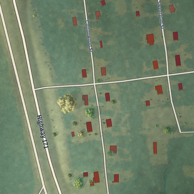 Second close-up of the map of Fisher, Louisiana print showing more streets and buildings