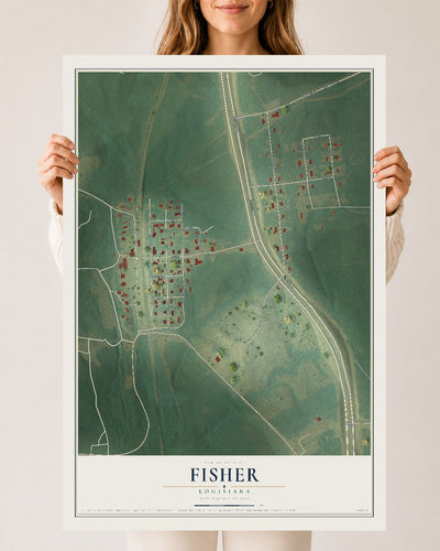 Map of Fisher, Louisiana, 24 x 36 inch unframed archival matte print