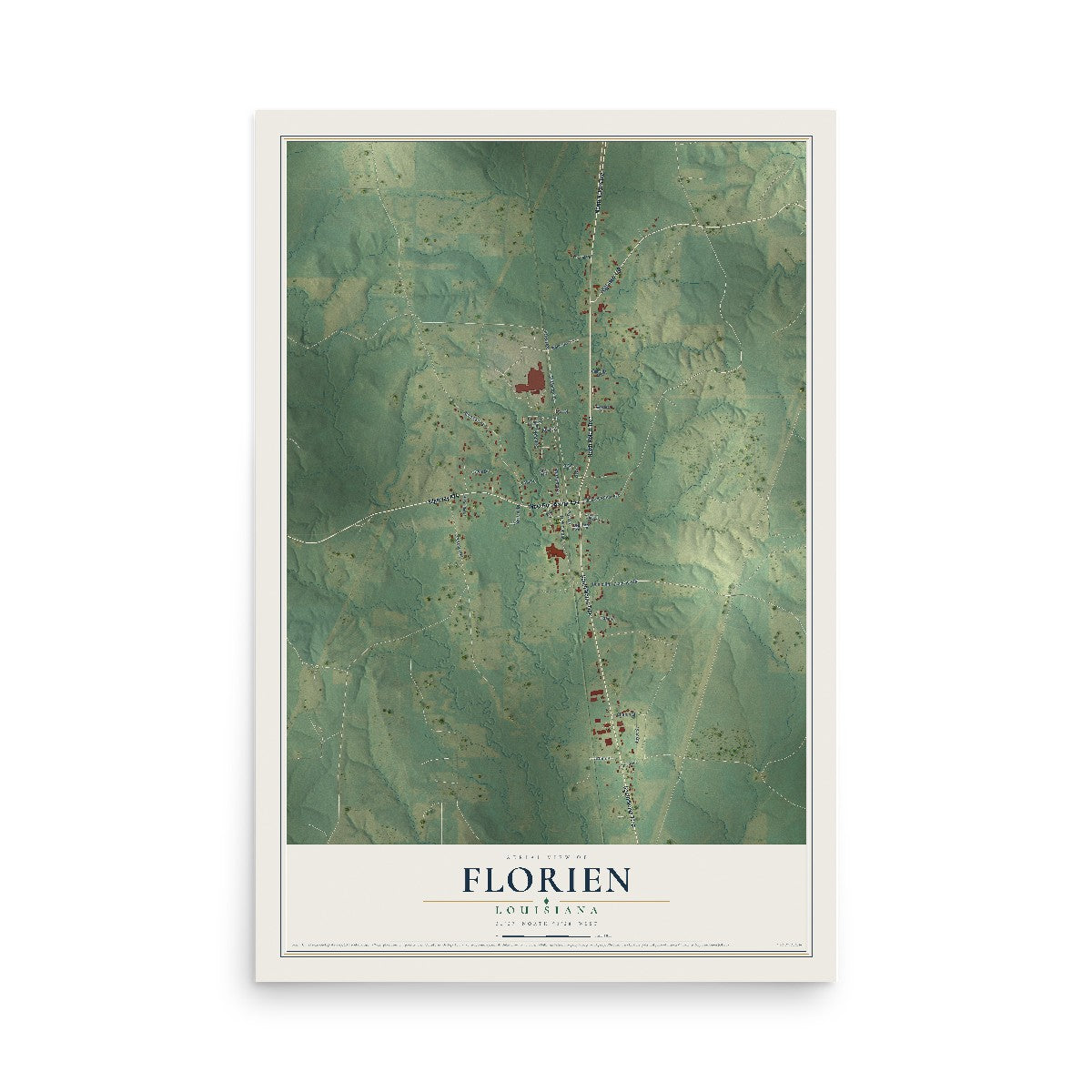 Map of Florien, Louisiana, 12 x 18 inch unframed archival matte print