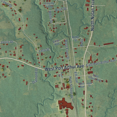 Close-up of the map of Florien, Louisiana print showing street and building detail