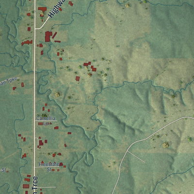 Second close-up of the map of Florien, Louisiana print showing more streets and buildings