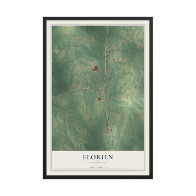 Map of Florien, Louisiana, 12 x 18 inch print in a black wood frame