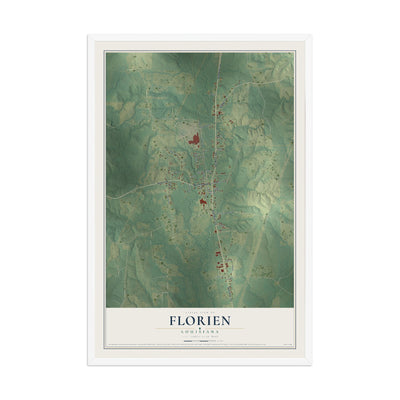 Map of Florien, Louisiana, 12 x 18 inch print in a white wood frame