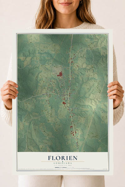 Map of Florien, Louisiana, 18 x 24 inch unframed archival matte print