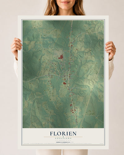 Map of Florien, Louisiana, 24 x 36 inch unframed archival matte print