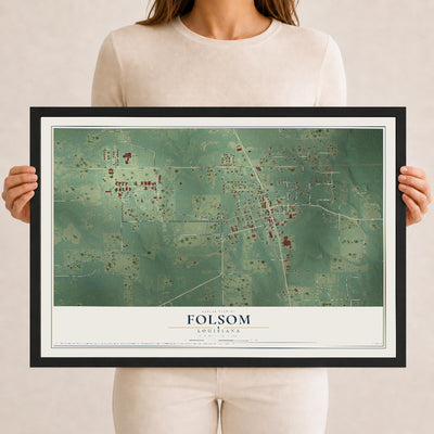 Map of Folsom, Louisiana, 12 x 18 inch print in a black wood frame
