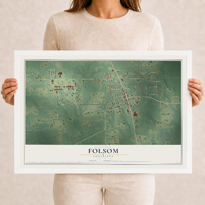 Map of Folsom, Louisiana, 12 x 18 inch print in a white wood frame