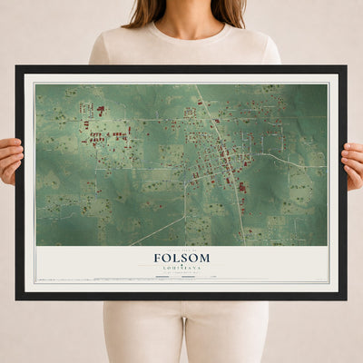 Map of Folsom, Louisiana, 18 x 24 inch print in a black wood frame