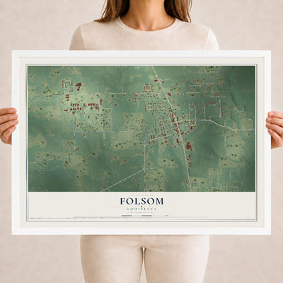 Map of Folsom, Louisiana, 18 x 24 inch print in a white wood frame