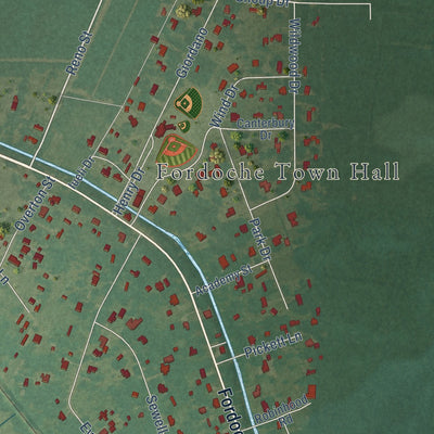 Close-up of the map of Fordoche, Louisiana print showing street and building detail