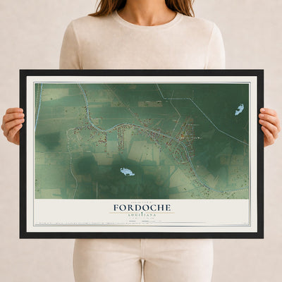 Map of Fordoche, Louisiana, 12 x 18 inch print in a black wood frame
