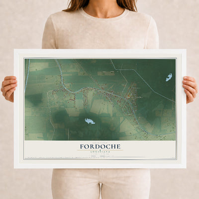 Map of Fordoche, Louisiana, 12 x 18 inch print in a white wood frame