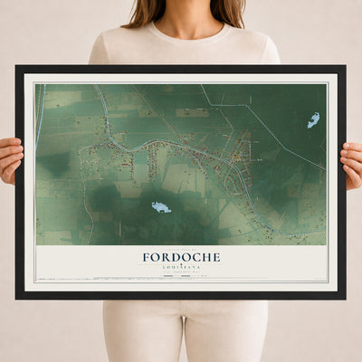 Map of Fordoche, Louisiana, 18 x 24 inch print in a black wood frame
