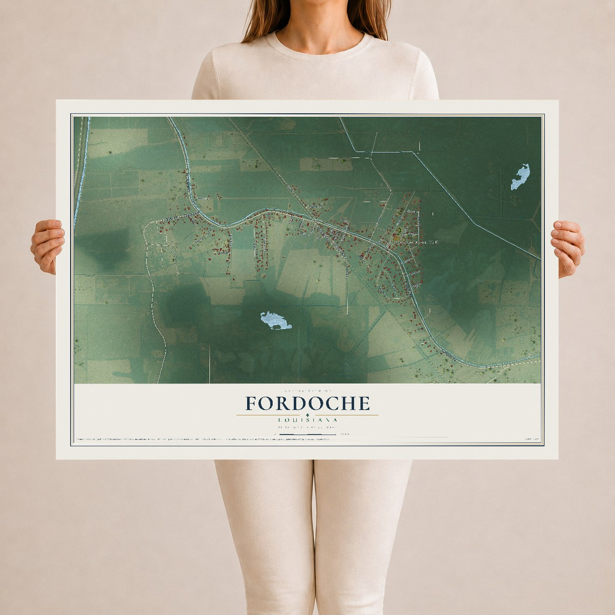 Map of Fordoche, Louisiana, 24 x 36 inch unframed archival matte print