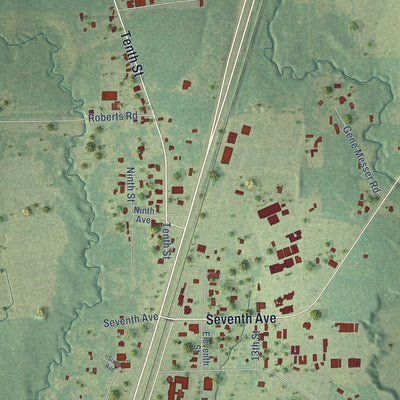 Close-up of the map of Forest Hill, Louisiana print showing street and building detail