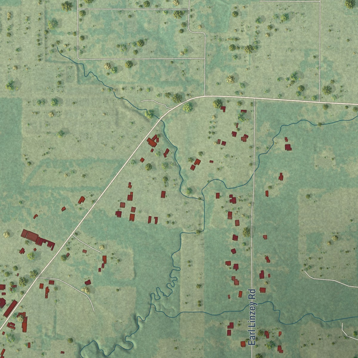 Second close-up of the map of Forest Hill, Louisiana print showing more streets and buildings