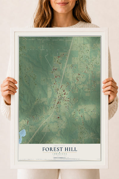 Map of Forest Hill, Louisiana, 18 x 24 inch print in a white wood frame