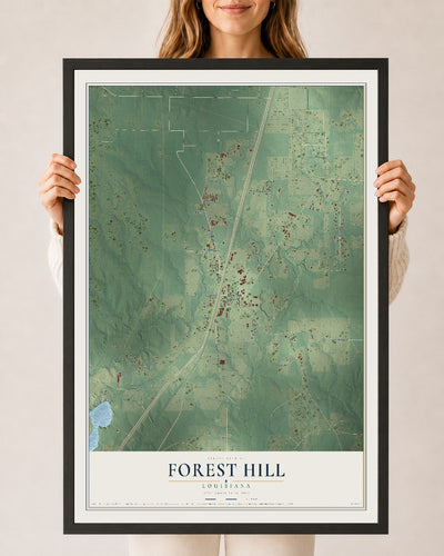 Map of Forest Hill, Louisiana, 24 x 36 inch print in a black wood frame
