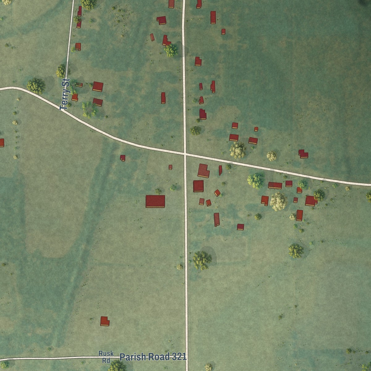 Second close-up of the map of Forest, Louisiana print showing more streets and buildings