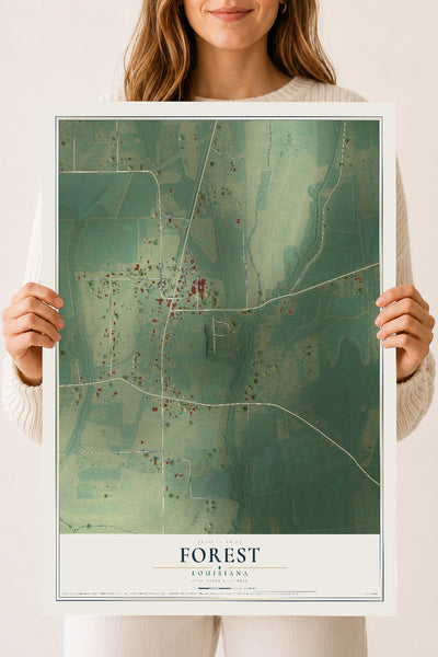 Map of Forest, Louisiana, 18 x 24 inch unframed archival matte print