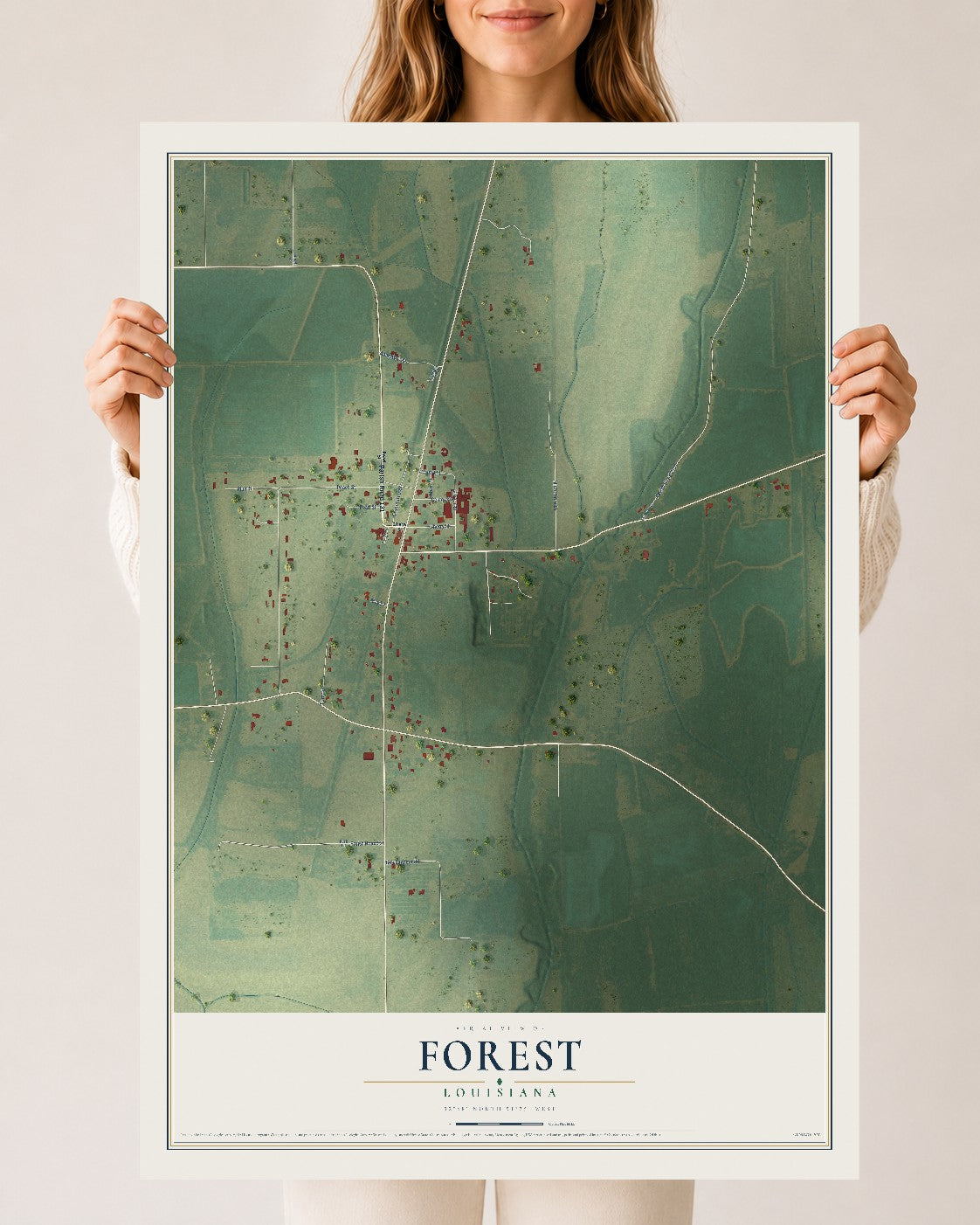 Map of Forest, Louisiana, 24 x 36 inch unframed archival matte print
