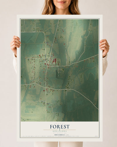 Map of Forest, Louisiana, 24 x 36 inch unframed archival matte print