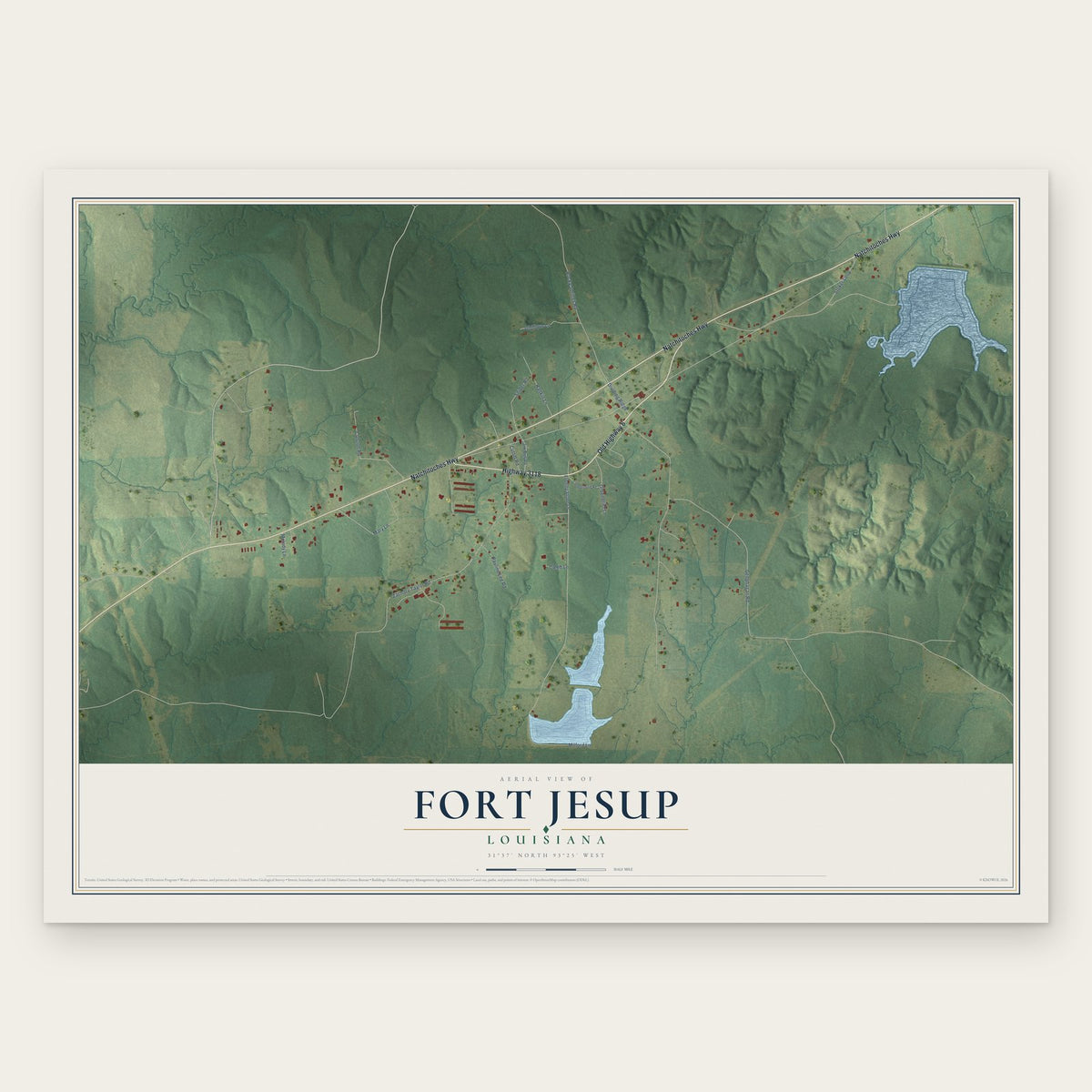 Fort Jesup, Louisiana map print, the full design