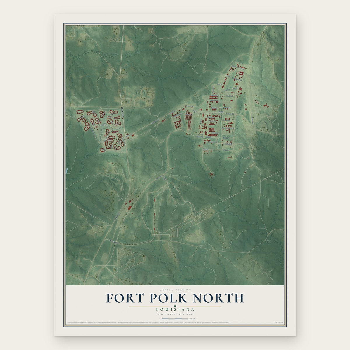 Fort Polk North, Louisiana map print, the full design